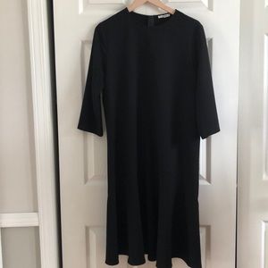 GANNI Black Asymmetrical Boxy Black Midi Dress